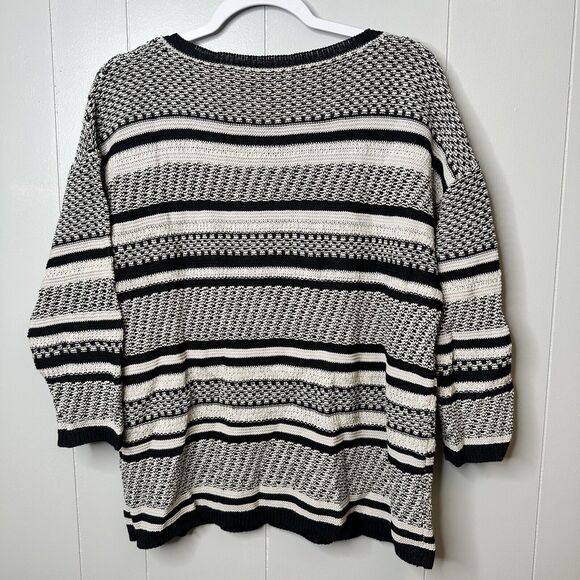 J Jill Women Oversized Sweater Size Small Knit Stripe Linen Blend Black White - Picture 2 of 10